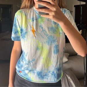 Aviator Nation Tee Lightning Bolt Tee Tie Dye Yellow Green Size Medium